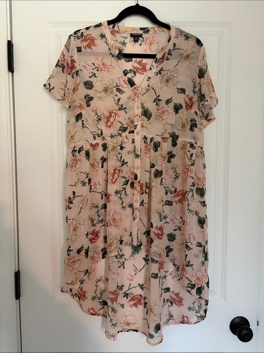 torrid Blush Floral Tie-Front Babydoll Top